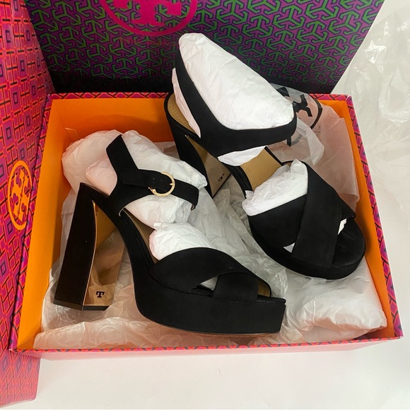 Tory Burch Loretta 115mm Platform sandals black heels Women’s 8.5 Suede - Picture 2 of 11